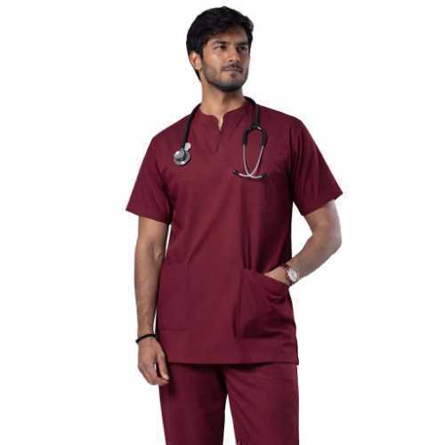 Male-Mandarin-Collar-Scrub-Suit-Burgundy